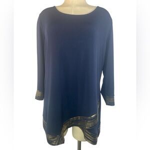JM Collection Navy with Gold Trim Tunic Top Women’s XL
